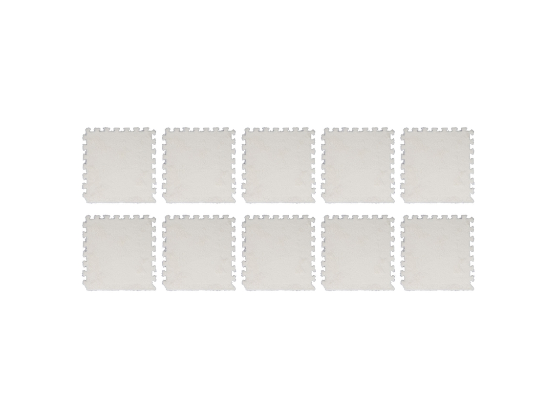 Mali 10pcs Tapete de Chão Interconectado Peludo de Espuma Eva Espesso Cortável para Quarto Sala Branco