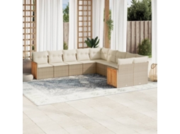 10 Pcs Conjunto De Sofás P/ Jardim Com Almofadões Vime Pe Bege Dkd Home Decor