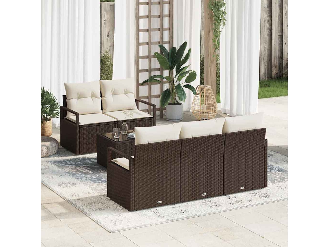 Vidaxl Conjunto De Sofás 6 Unid. 5-número De Lugares Marrom E Creme