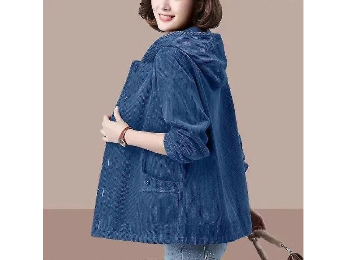 Chaqueta Corta Mujer Primavera Otoño Coreana Suelta Cremallera Con Capucha Casual Moda Azul Zafiro Xl