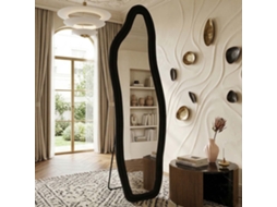 Espelho de Corpo Inteiro Irregular Ondulado em Veludo de Cristal e Alumínio para Quarto e Sala, Preto, 160x50 Cm LAZYSPACE
