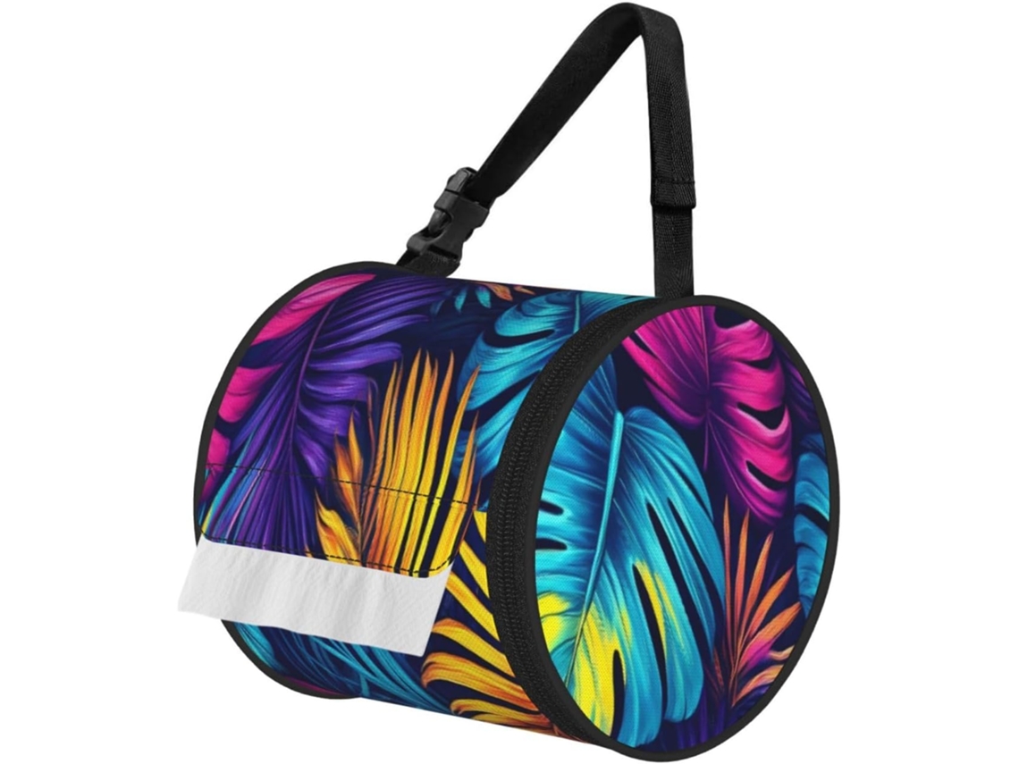Porta Papel Higiênico Dobrável Com Estampa De Folhas Tropicais Coloridas, Ideal Para Banheiros E Carros