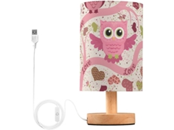 Luminária De Mesa Led Mnsruu Em Formato Coruja Rosa, Com Cúpula De Tecido, Ideal Para Quarto Ou Sala De Estar Lâmpada