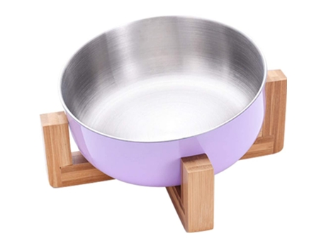 Comedouro de Aço Inoxidável com Base de Bambu para Cães e Gatos KOFIHETY