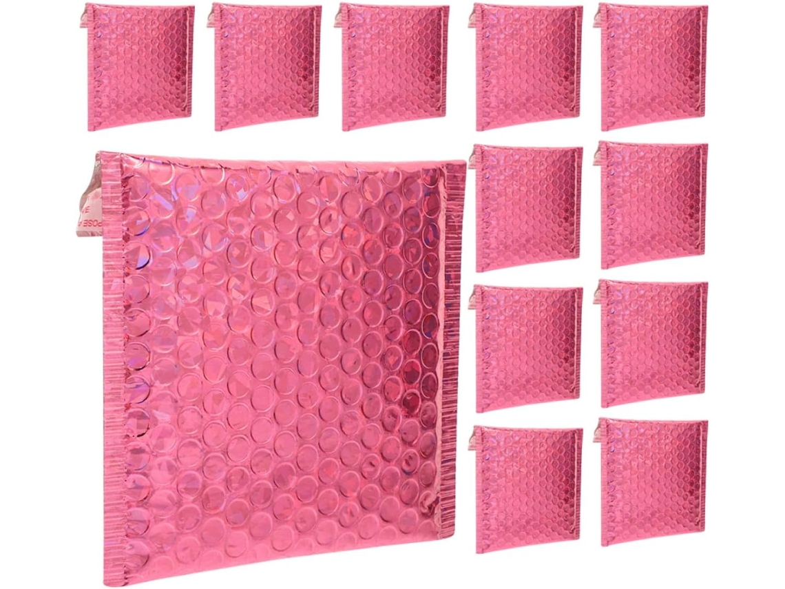 Pacote com 50 Envelopes Pequenos de Bolha Amosfun, 6x10 Cm, Feitos Filme Alumínio Pet, Embalagem Anti perfuraç
