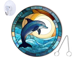 Decoração Suspensa de Golfinho Inoomp, Transparente, Dupla Face, Pequena, com Corrente de Metal e Gancho de Ventosa, Às CHABERLU