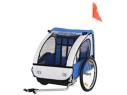 Reboque de Bicicleta Infantil 2 Lugares (cintos de Segurança, Estrutura em Aço, Capa Oxford Azul)