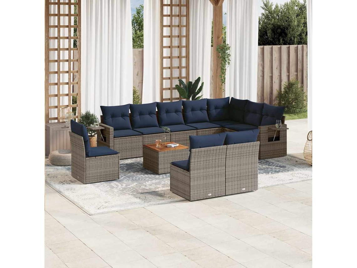 Vidaxl Conjunto De Sofá De Jardim Com 11 Peças E Almofadas Em Rattan Sintético Cinza