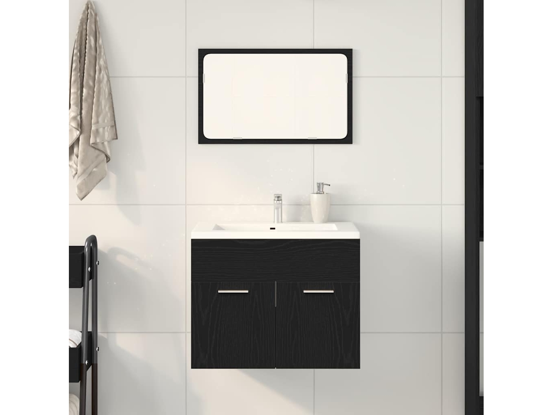 Vidaxl 2 Pcs Conjunto Móveis Casa De Banho Carvalho Preto