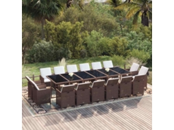Vidaxl 17 Pcs Conjunto Jantar P/ Jardim C/ Almofadões Vime Pe Castanho