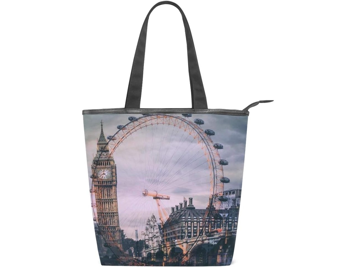 Bolsa Grande com Fecho de Zíper, Estampa London Eye (28x10x34cm)