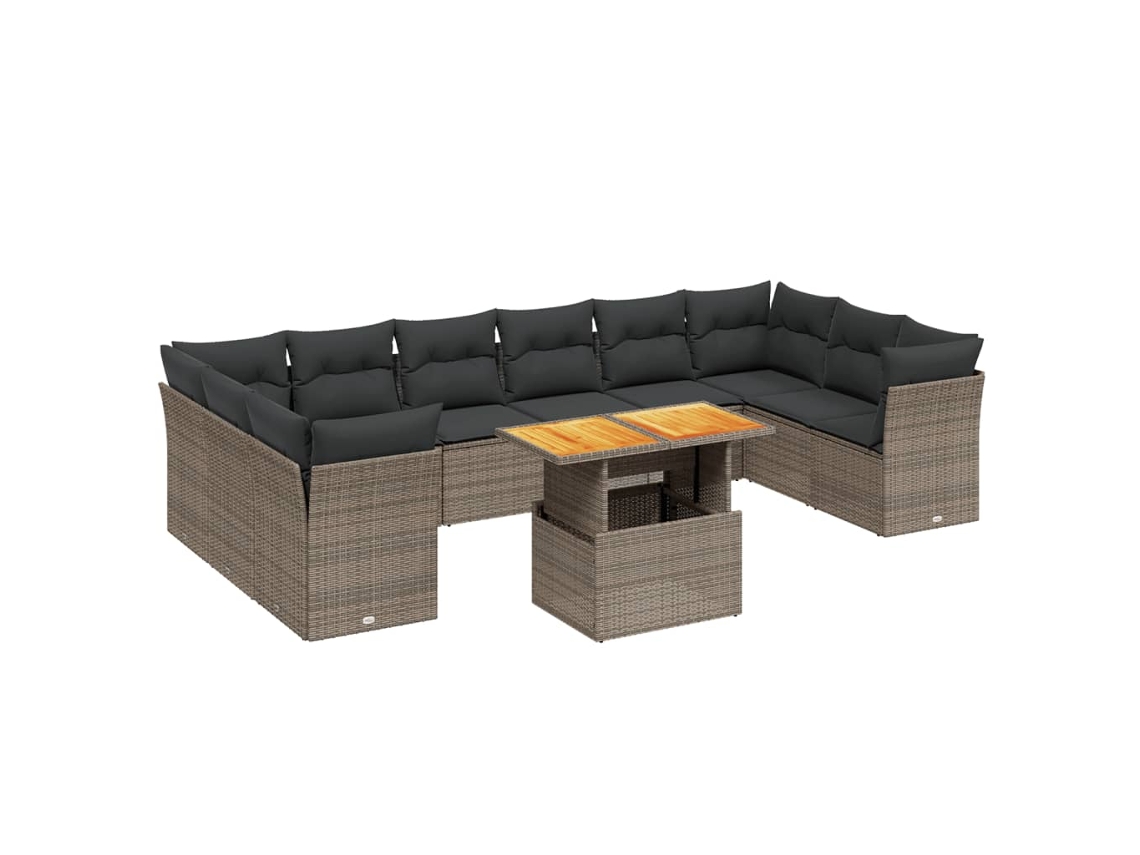 Conjunto de 11 Sofás de Jardim com Almofadões Vime Pe Cinzento MAISON EXCLUSIVE