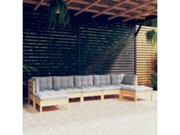 7 Pcs Conjunto Lounge De Jardim C/ Almofadões Cinzentos Pinho Dkd Home Decor