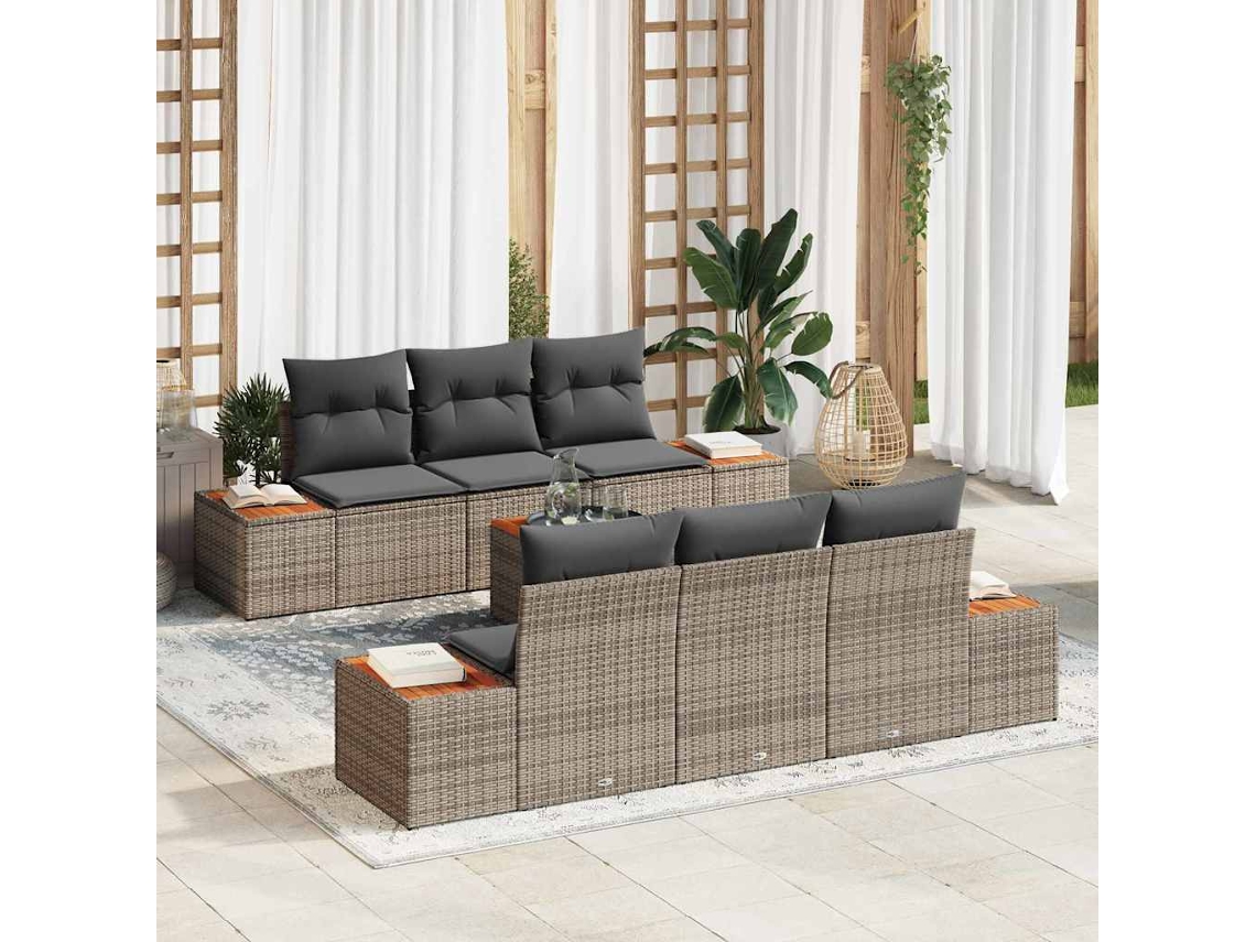 Vidaxl Conjunto De Sofá De Jardim 7 Unid. Cinzeto Rattan Sintético