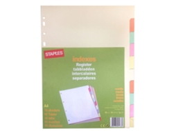 Separador Pré-impresso STAPLES Cartão, 10 Secções, A4, Várias Cores Pastel
