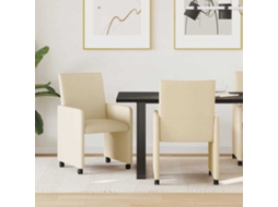 Vidaxl Cadeiras De Jantar Com Rodas 2 Unid. Tecido Creme