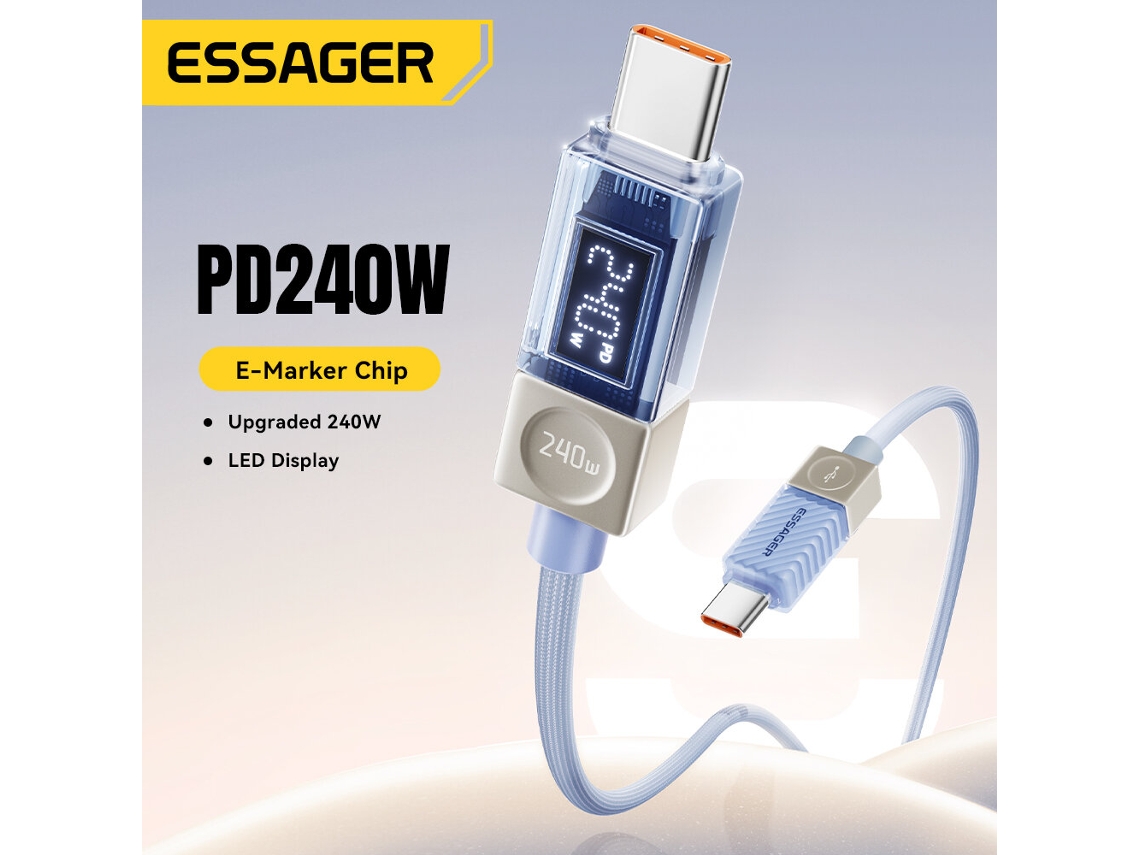 Cabo De Vídeo Digital Essager Es-x76 5a 100w Tipo C Para Tipo C Com Carregamento Rápido Pd3.1 Qc Scpfsp, 1 M/2 M De Comprimento