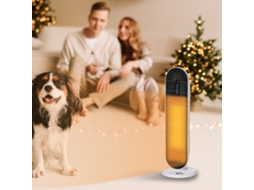 Aquecedor Cerâmico De Torre 1200w/2000w C/ctrl.remoto Termostato Temp.24h E Sistema Anti-rolamento Para Sala 20m² 21x21x63.5cm Branco E Preto