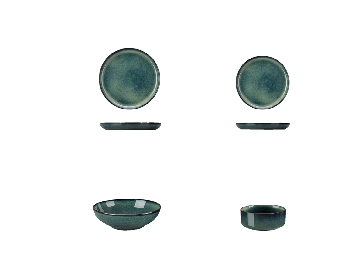 Conjunto De Louça De Pedra Verde, Louça Completa, Design Ecológico, 24 Peças