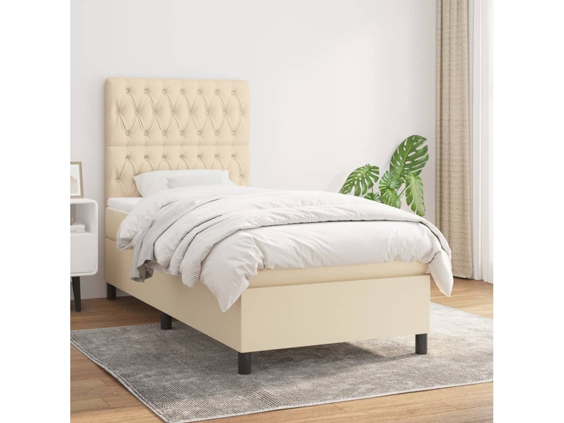 Vidaxl Cama Com Molas/colchão 90x200 Cm Tecido Cor Crème