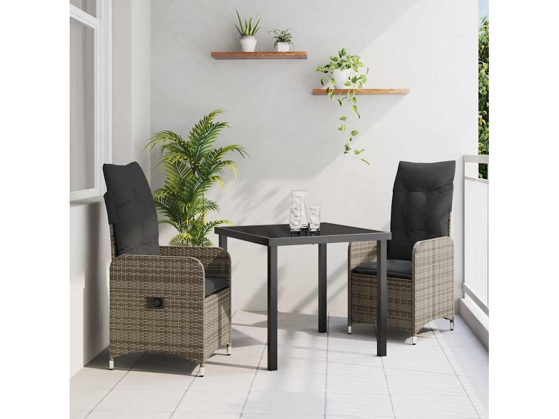 Vidaxl Conjunto de Jantar para Jardim 3 Pcs Cinzento Vime Pe