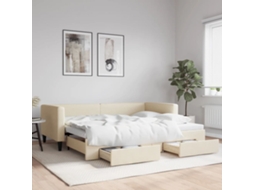 Sofá cama con cajones y tela crema de 90x200 cm