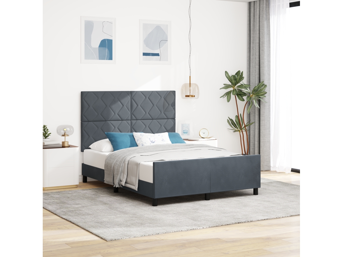 Estrutura De Cama Em Cinza Escuro, 160x200 Cm, Veludo