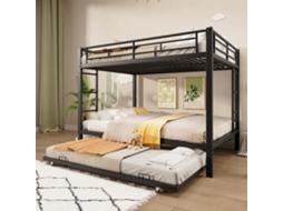 Cama Suspensa VSOGA, 164x205 cm, com Cabeceira, Ripas, Carvalho Branco Sonoma, Sem Colchão