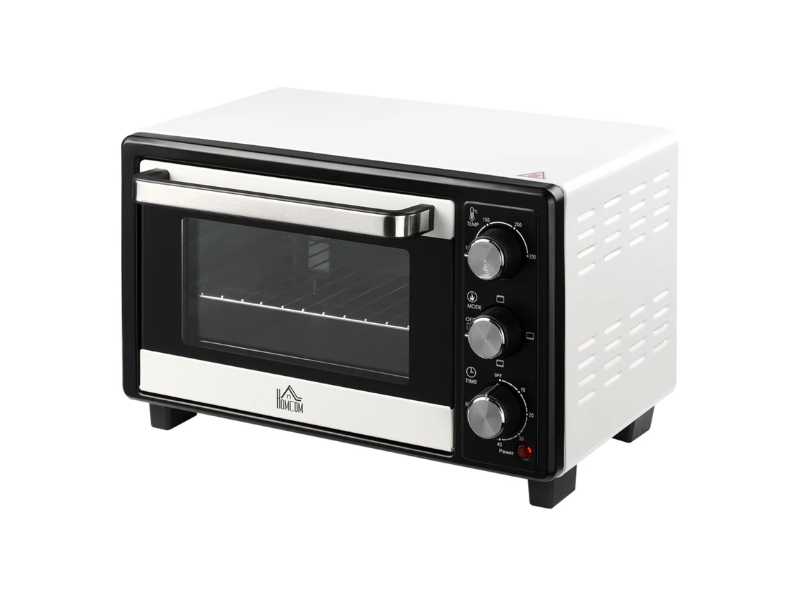 Mini Forno Metal, Aço Inoxidável E Vidro Temperado Cor Branco E Preto 44x32x28.1 Cm Homcom