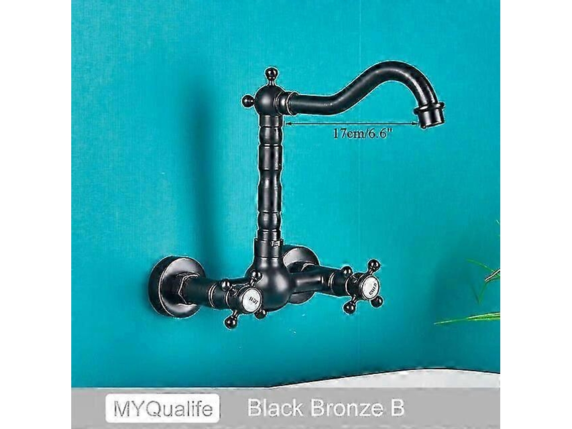 Torneira De Parede Para Banheiro E Cozinha, Com Duas Alças, Acabamento Antigo Em Latão, Para Água Quente E Fria, Com Bica Longa Gi Aquaforge