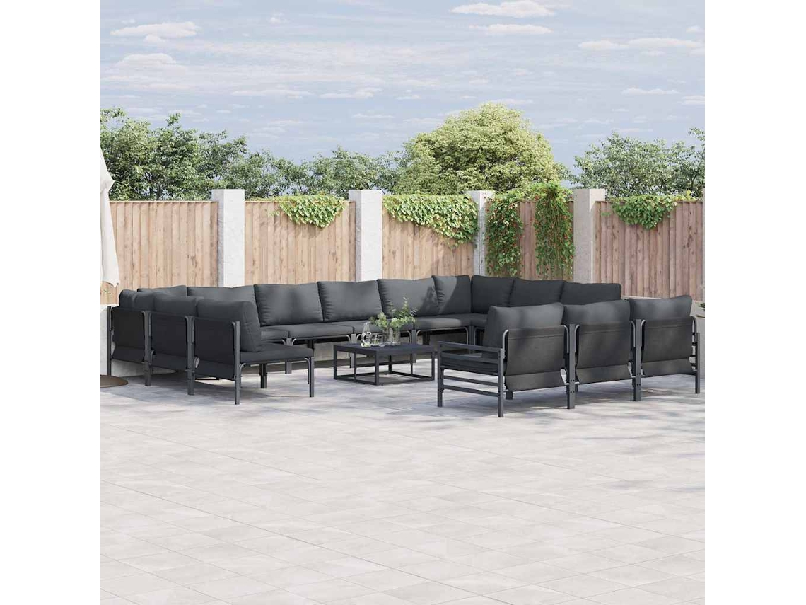 Vidaxl Conjunto De Sofá De Jardim 13 Unid. Preto Aço