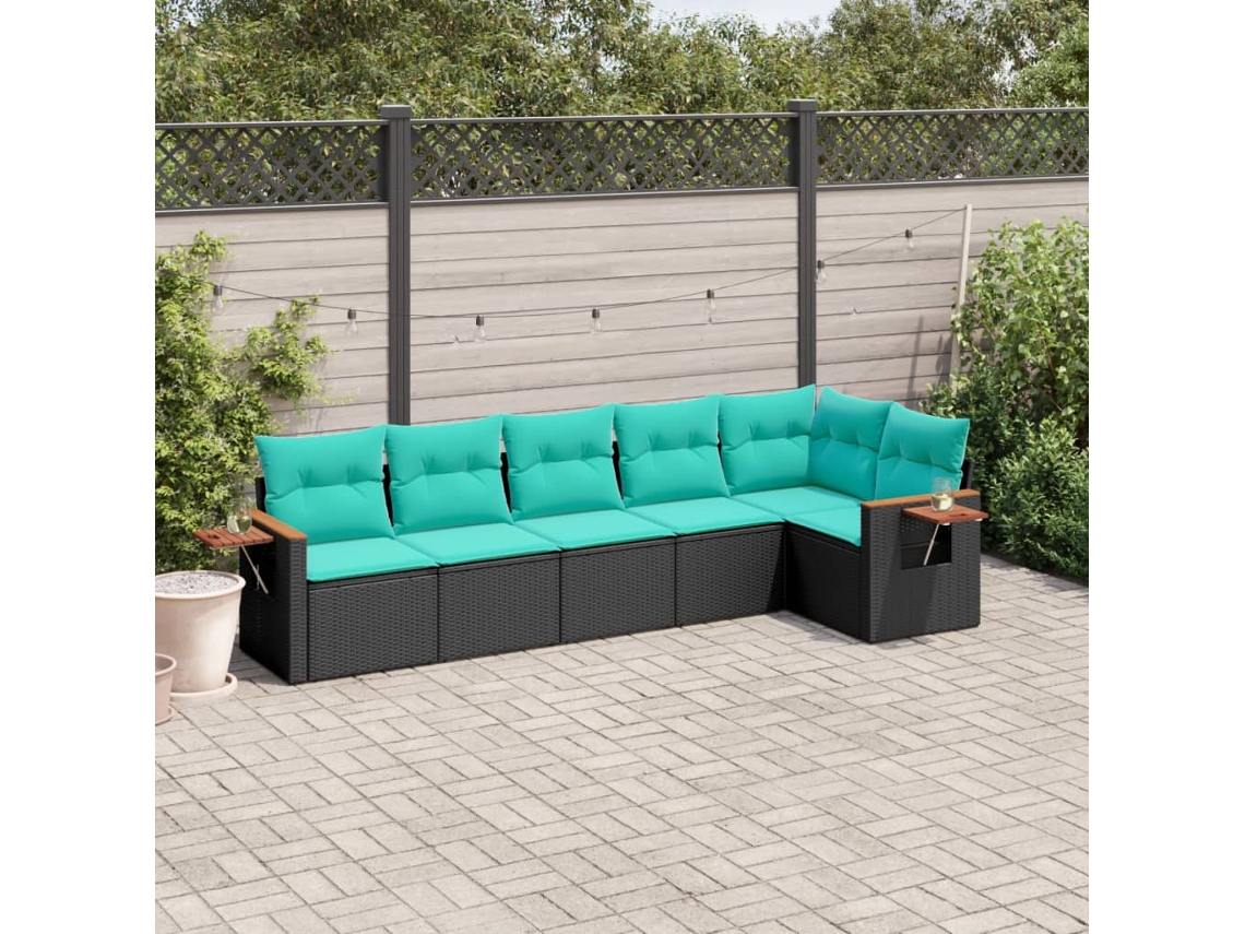 Vidaxl 6 Pcs Conjunto de Sofás P/ Jardim C/ Almofadões Vime Pe Preto