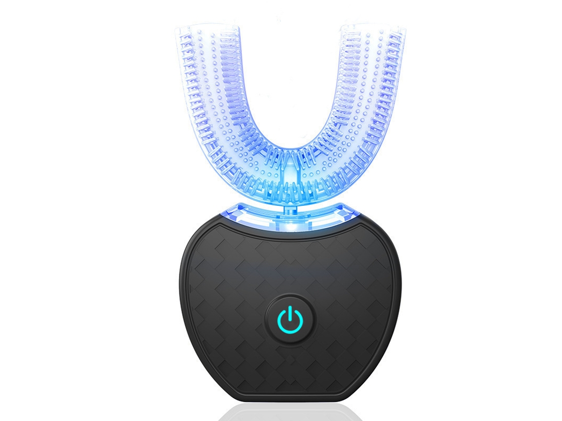 Escova De Dentes Elétrica U-shape Preta, Limpeza 360° Com Luz Azul, Silicone Macio, Recarregável, Compatível Com Adultos E Crianças