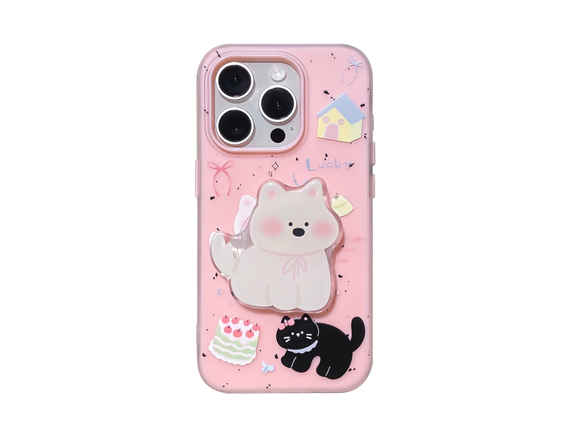 Capa Protetora 2 Em 1 Rosa-clara Com Estampa De Gato E Cachorro Da Raça West Highland Para Iphone 17 Pro Max.