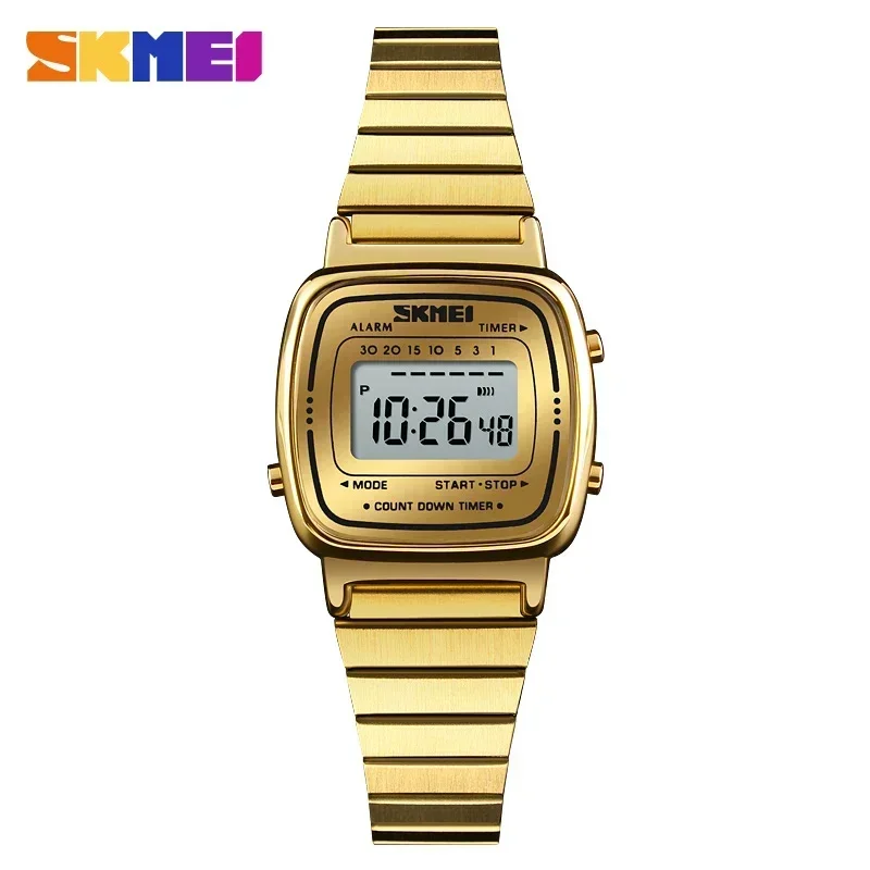 Relógio Digital Feminino com Mostrador Pequeno Relógio Esportivo Fashion MDUG (dourado)