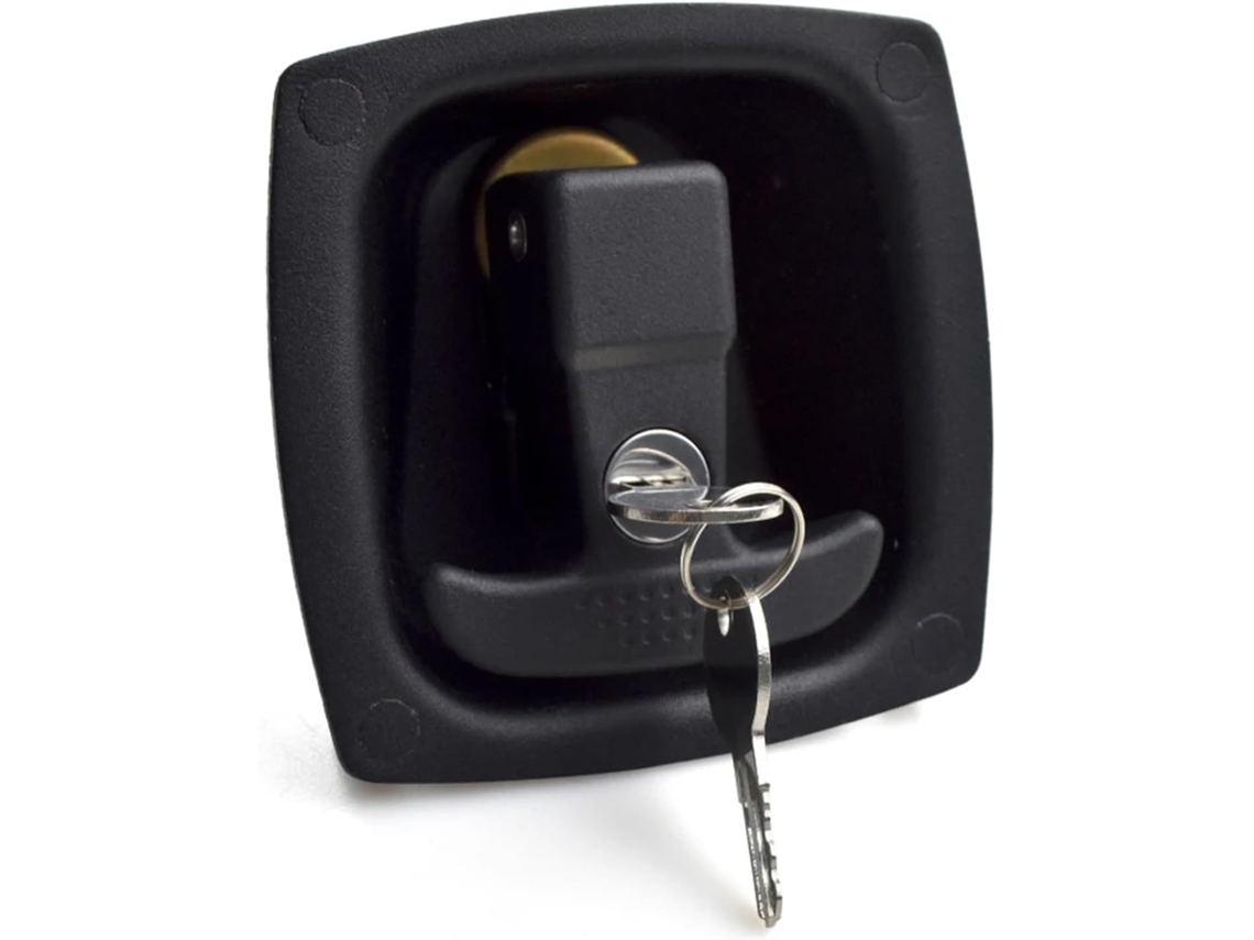 Fechadura De Porta Quadrada Em Liga Zinco E Aço Carbono, Preta, Com Maçaneta Plana, 1 Peça Com Chave