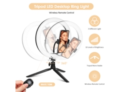 2026 lâmpada Selfie Led Circular de 10.2'' com Controle Remoto Bt, 3 Cores, 10 Níveis de Brilho e Tripé Usb