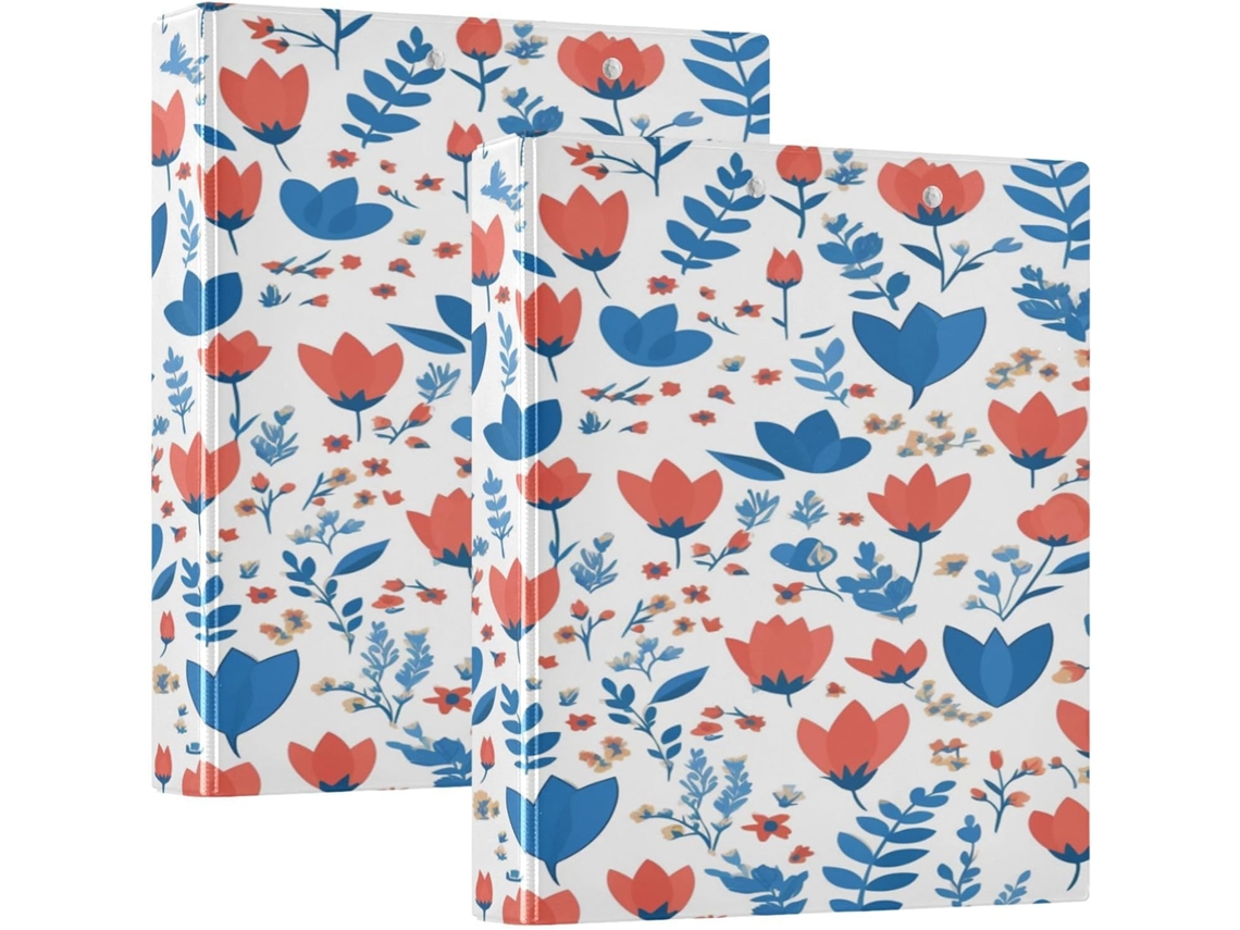 Pasta De Escritório Com Capa Rígida, Estampa Fofa De Tulipas Vermelhas E Azuis, 3, 8cm De Altura, Pacote Com 1 2 Unidades