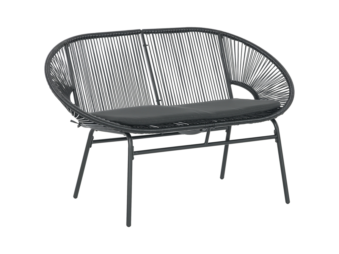 Banco Acapulco com apoio de braço, almofadas e estrutura de aço, carga 260kg, para varanda, terraço ou pátio, 132x72x83cm preto