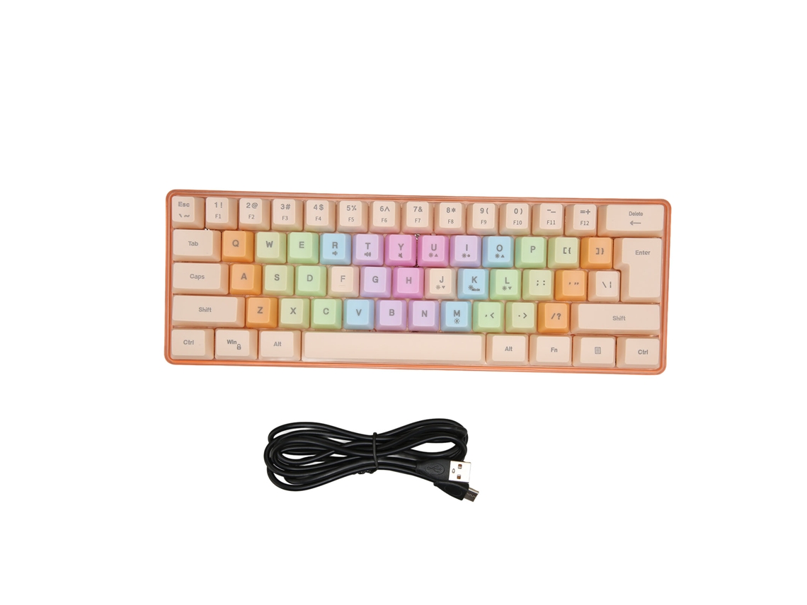 Teclado Mecânico com Fio 61 Teclas RGB Mini Compacto para Gaming e Escritório Apricot | S/MARCA