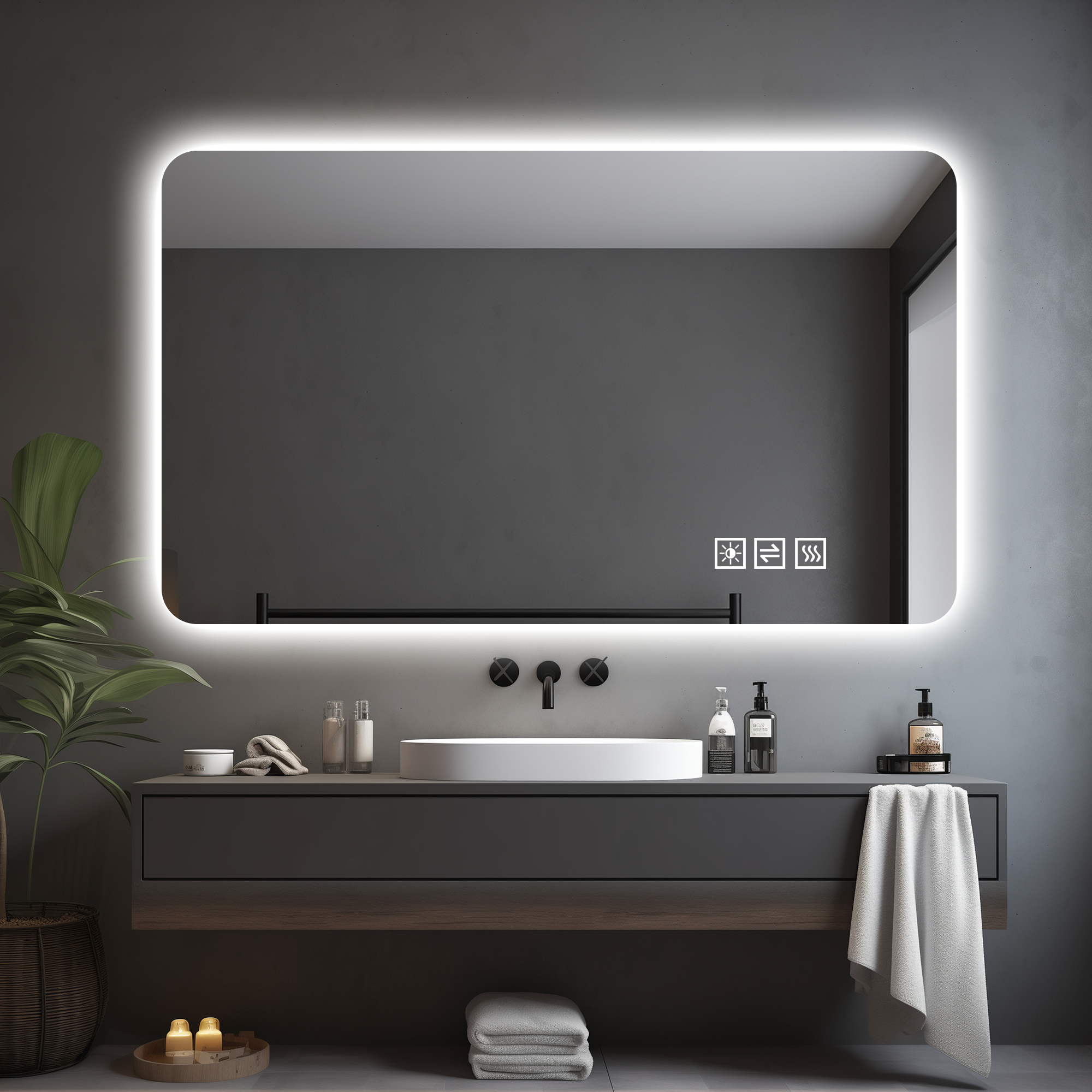 Espelho Led 60x100cm Para Banheiro, Anticorrosivo, Dimerizável Em Três Cores, Com Luz Traseira E Função Antembaçante Por Toque.