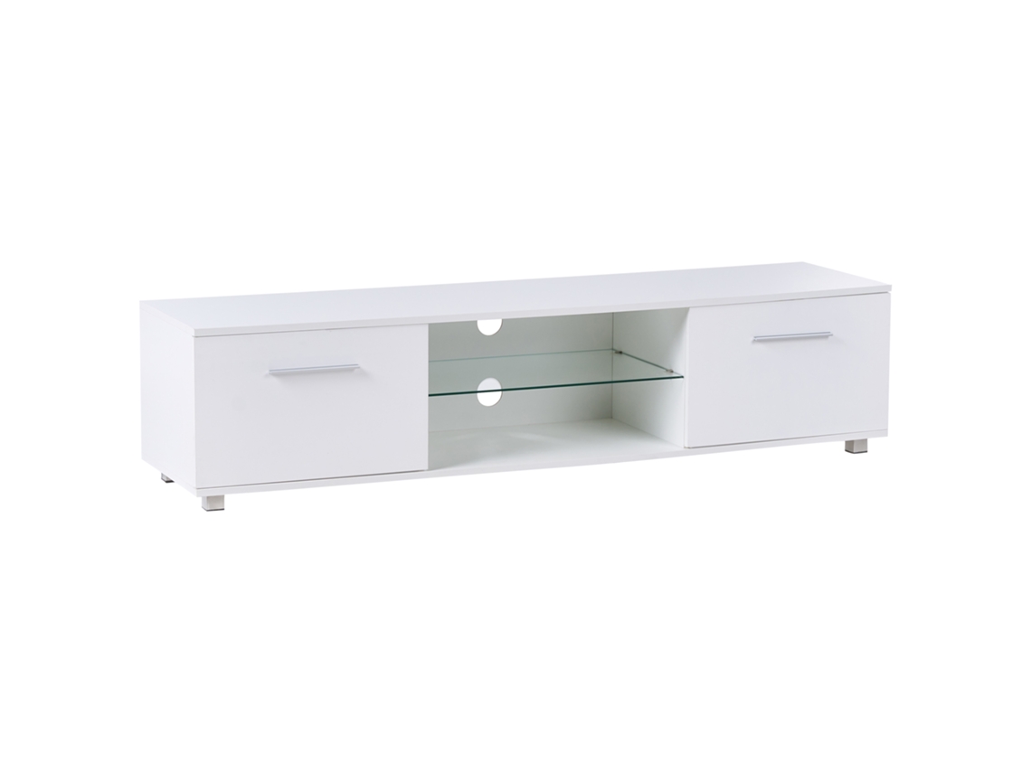 Móvel De Tv Com Led Beliani Banff De Mdf Branco 160x40x38