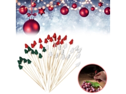 100 Palitos para Cocktails em Forma de Árvore de Natal em Bambu LAXISCREED