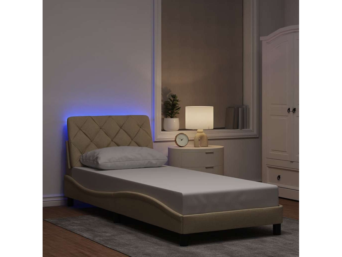Vidaxl Estrutura De Cama Com Led Sem Colchão 80x200 Cm Tecido Creme