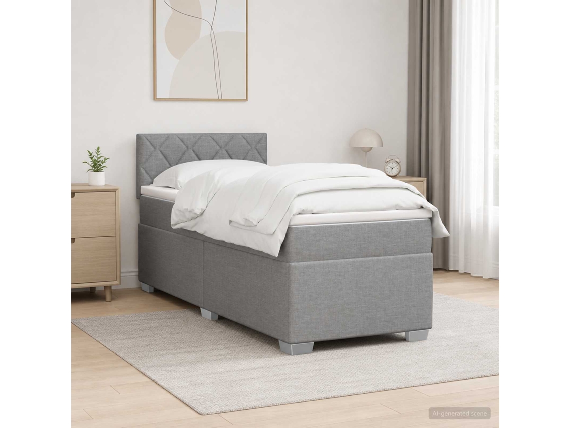 Vidaxl Cama Box Spring Com Colchão Cinzento-claro 100 X 200 Cm Tecido