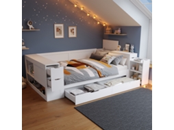 Cama De Madeira 140x200cm Branca Com Armários Gavetas E Mesas De Cabeceira