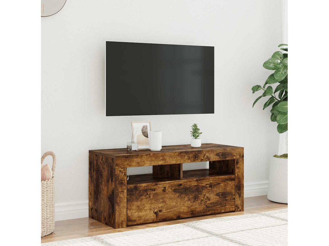 Vidaxl Móvel De Tv Com Luzes Led 90x35x40 Cm Carvalho Fumado