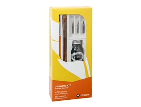 Kit de Desenho com 1 Suporte de Madeira para Aparo 3 Aparo 1 Pincel e 1 Frasco de Tinta Da China BRAUSE