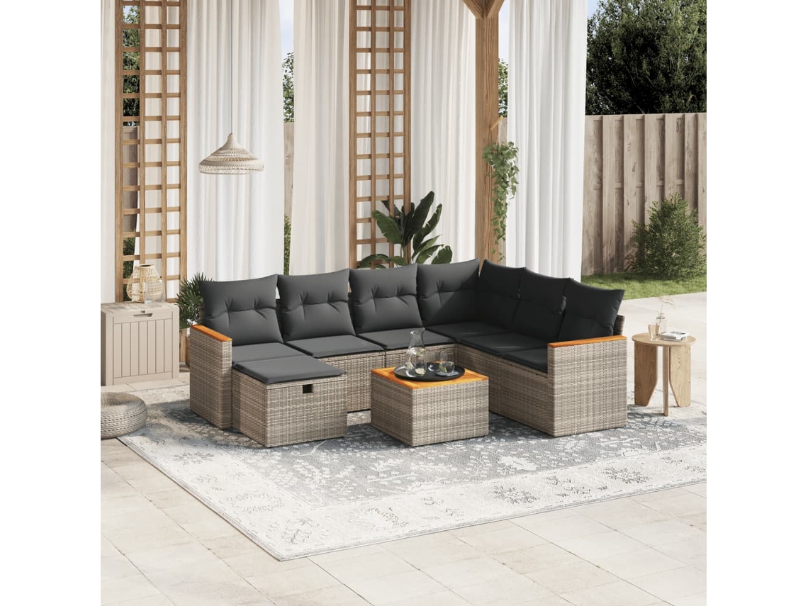 Vidaxl 8 Pcs Conjunto Sofás De Jardim C/ Almofadões Vime Pe Cinzento