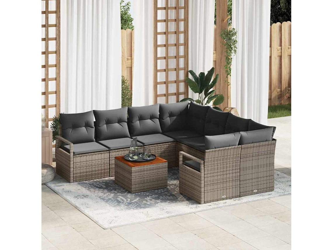Vidaxl Conjunto De Sofá De Jardim 9 Unid. Cinzeto Vime Pe